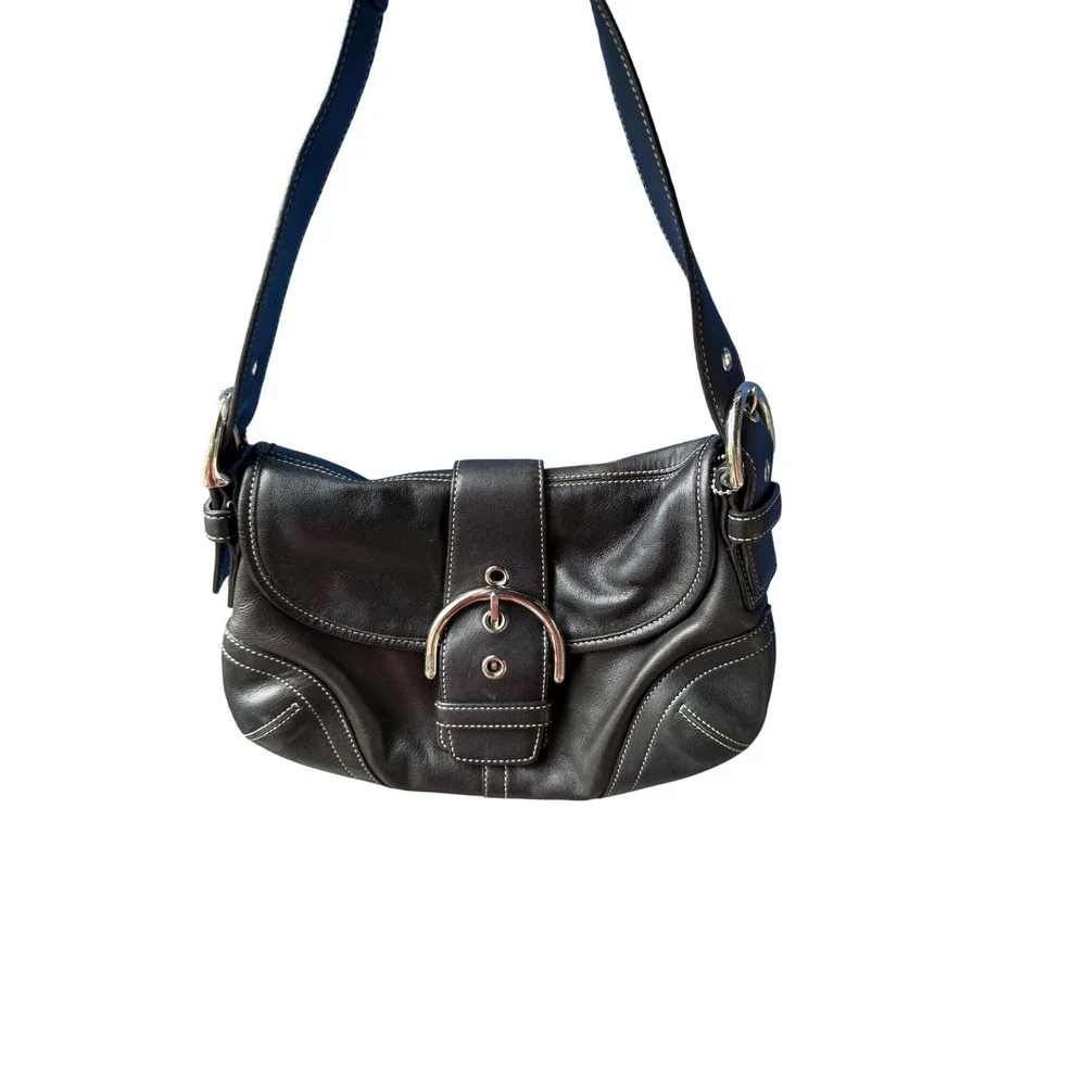 Coach Soho Buckle Flap Bag Small Black Leather 9247 • Silver Hardware Y2K Retro